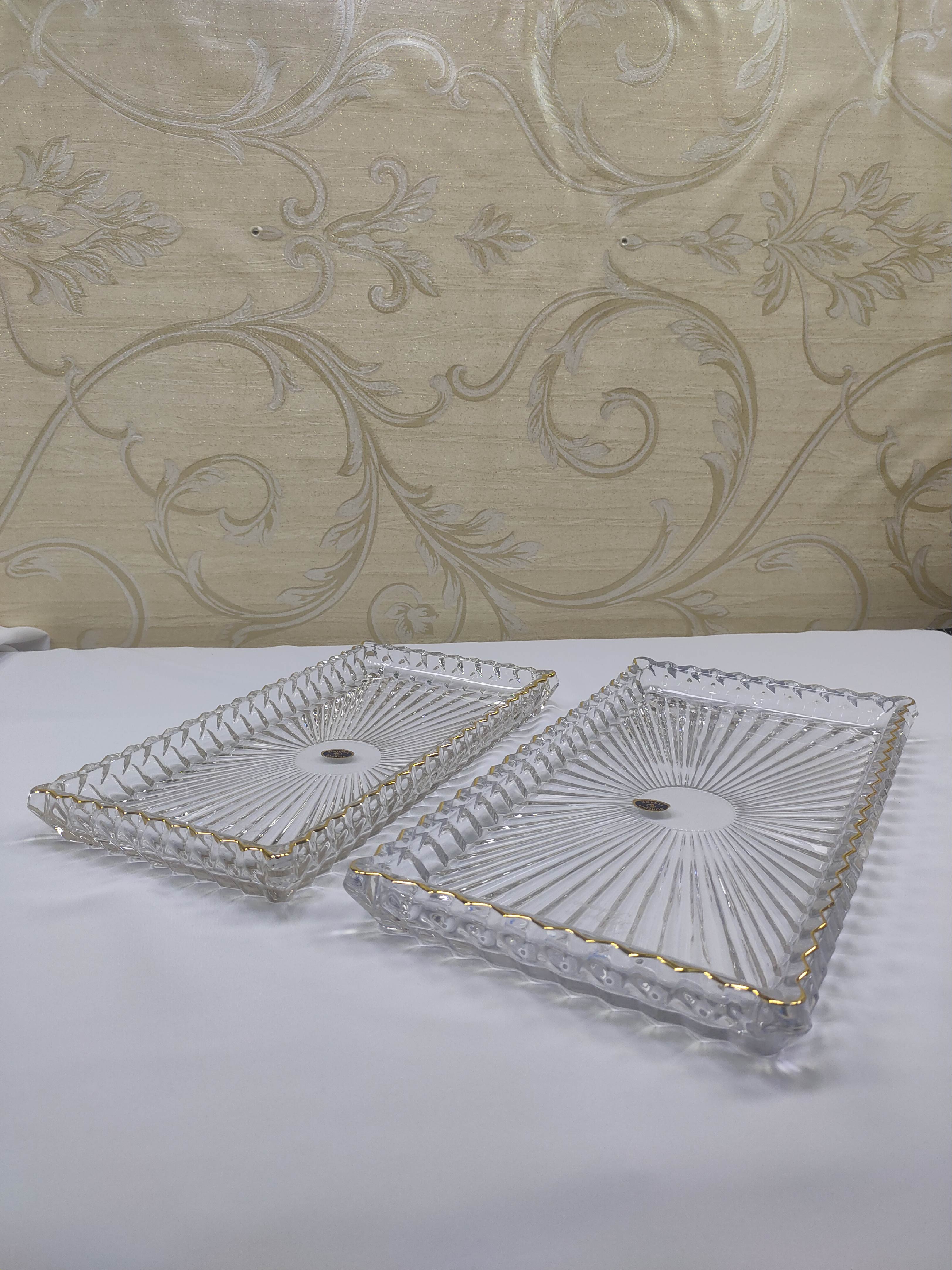 طقم 2 سرفيس "شبح" مستطيل - كريستال بوهيمي فاخر بتحديد شفة ذهب يدوي - كود 1256